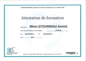 Certificat de formation cesam jetpeel Mme Letourneau Annick