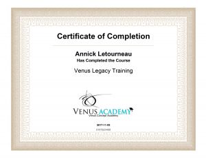 Certificat de formation venus Legacy training Mme Letourneau Annick à Avignon