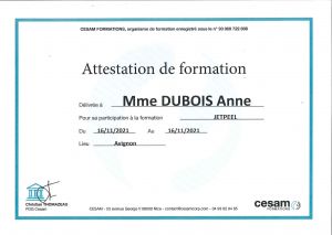 Certificat de formation cesam jetpeel Mme Dubois Anne