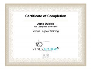 Certificat de formation Venus legacy training Mme Dubois Anne