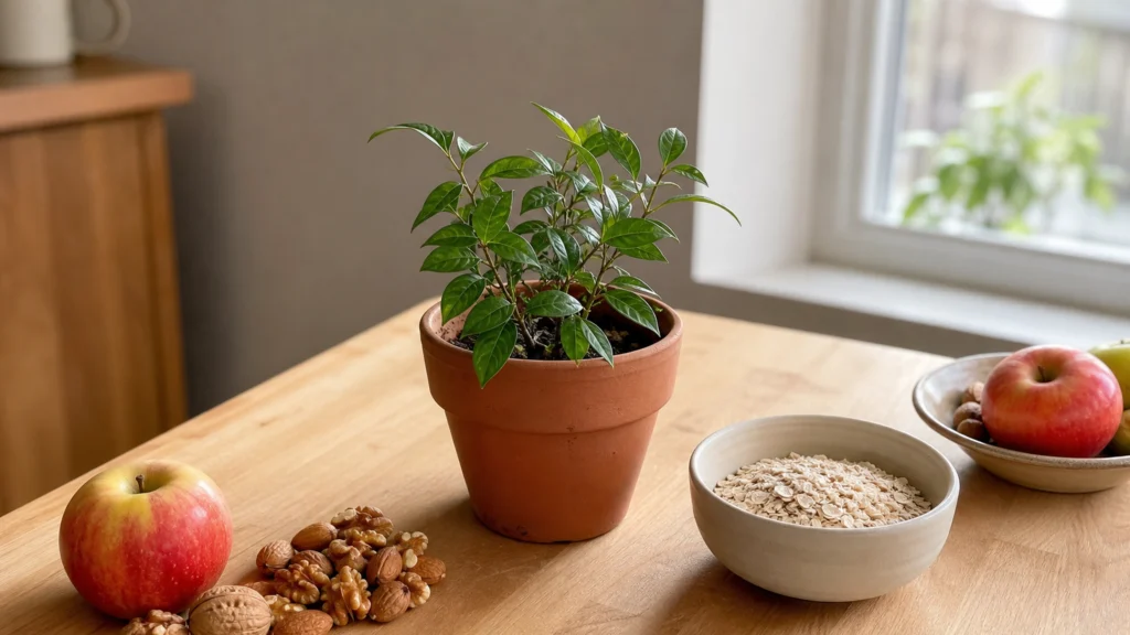 Illustration éditoriale pour l’article « Quelle plante contre la compulsion alimentaire choisir »
