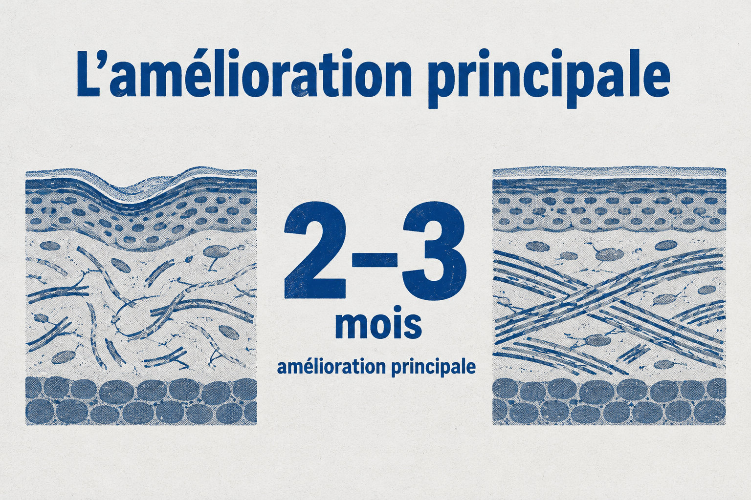 L’amélioration principale apparaît souvent entre deux et trois mois, tandis que les fibres de collagène se réorganisent progressivement.